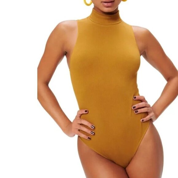 Good American Tops - NWT Good American Mock Neck Seamless Bodysuit in Bronze Brown - Size 1/2 (S/M)